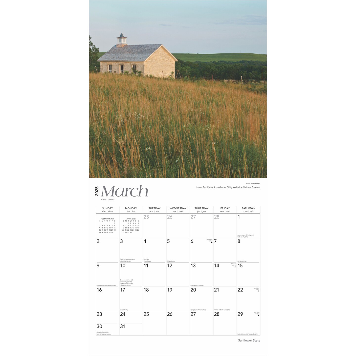 Sunflower State | Kansas Places | 2025 12 x 24 Inch Monthly Square Wall Calendar | Plastic-Free | BrownTrout | USA United States of America Midwest State Nature