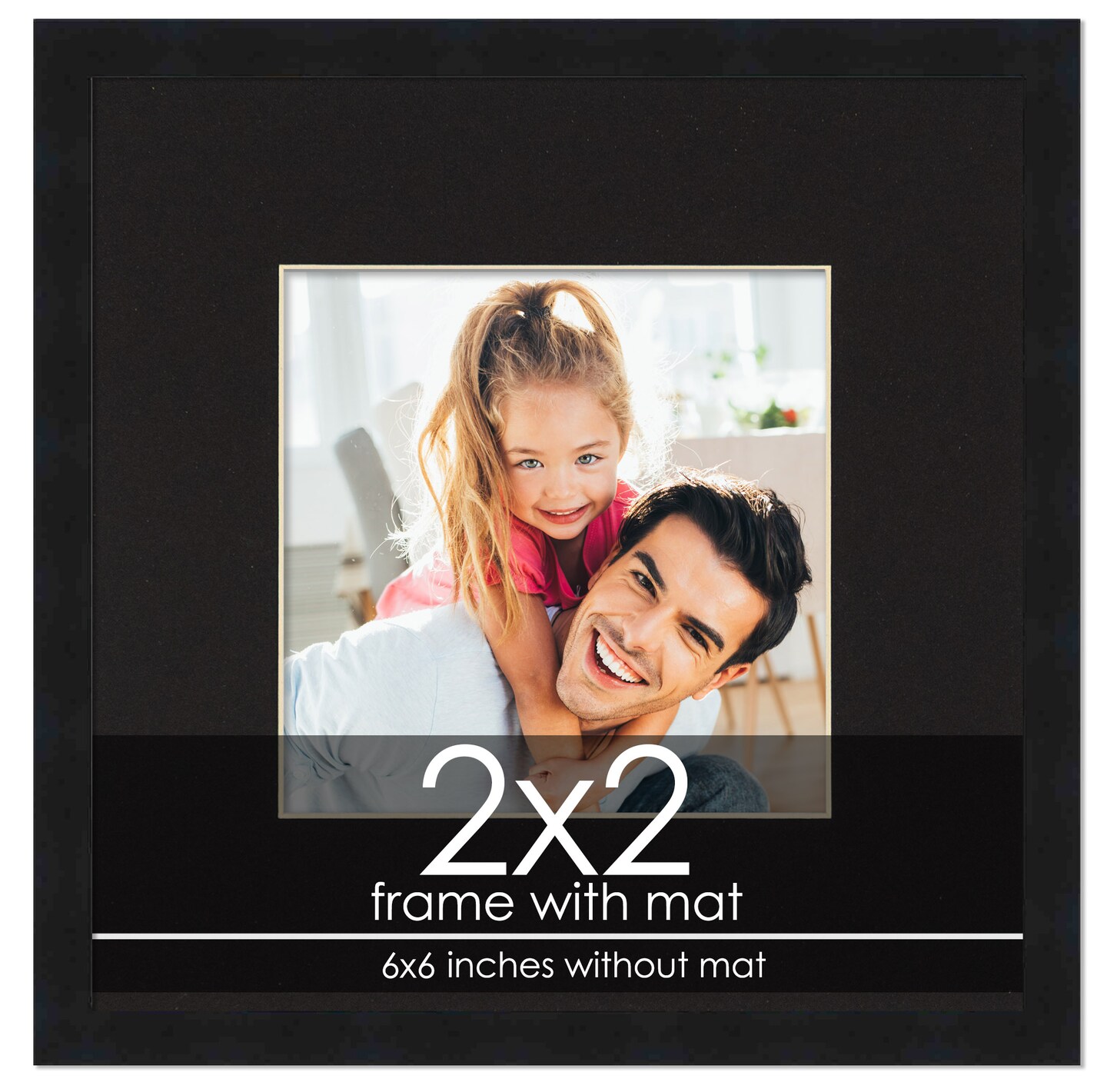 2x2 Frame with Mat - Black 6x6 Frame Wood Made to Display Print or Poster Measuring 2 x 2 Inches with Black Photo Mat