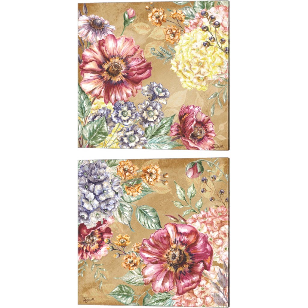 Wildflower Medley Square Gold by Tre Sorelle Studios 14" x 14" Canvas Wall Art (Set of 2)