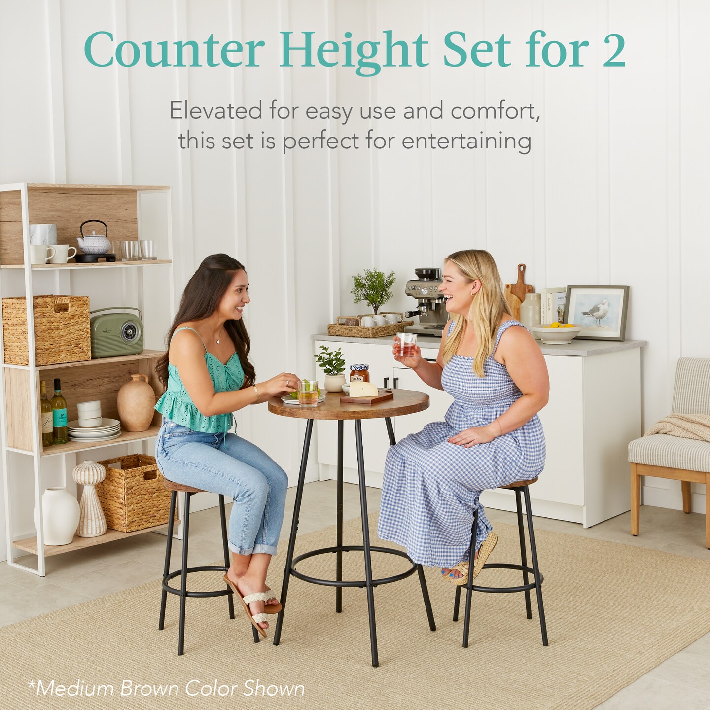 Best Choice Products 3-Piece Bistro Set, Modern Round Counter Height Dining Set w/ 2 Stools, Metal Frame
