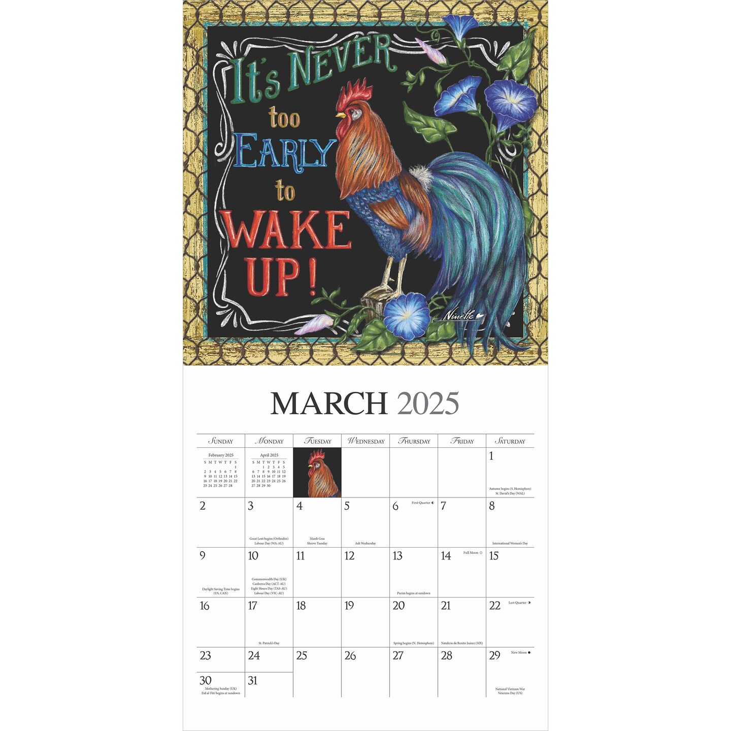 Bless This Nest | 2025 12 x 24 Inch Monthly Square Wall Calendar | Featuring the Artwork of Ninette Parisi | Plastic-Free | Hopper Studios | Chalkboard Style Artwork