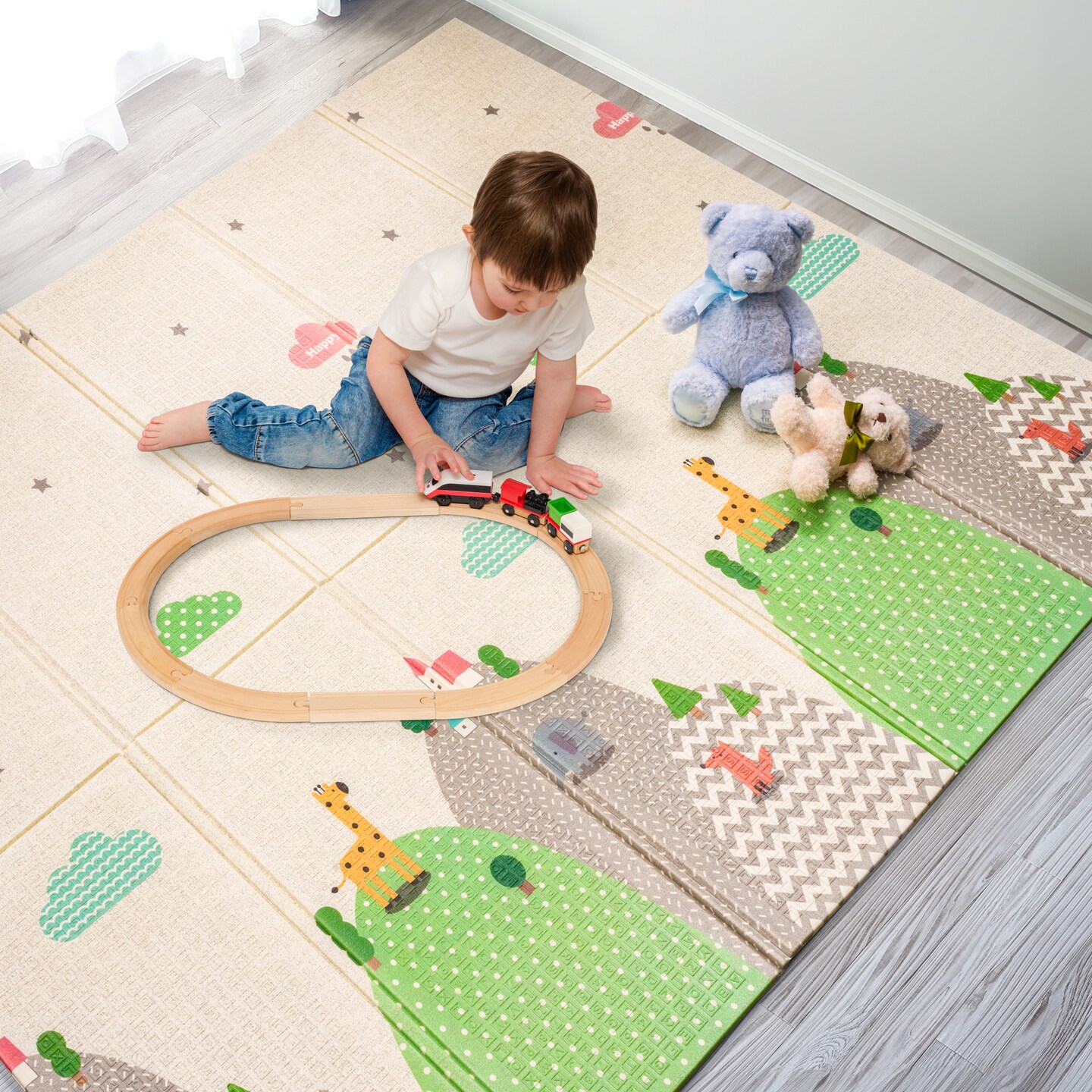 Sorbus Foldable Baby Play Mat  for Babies, Infants, and Toddlers, Kids Foam Mats for Tummy Time with Travel Bag (Road Trip Route)