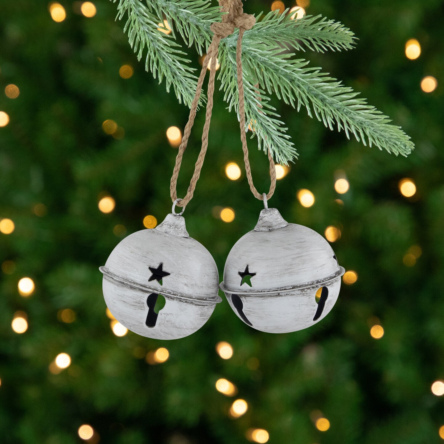 Northlight Antiqued Christmas Jingle Bell Ornaments - 3" - White - Set of 2