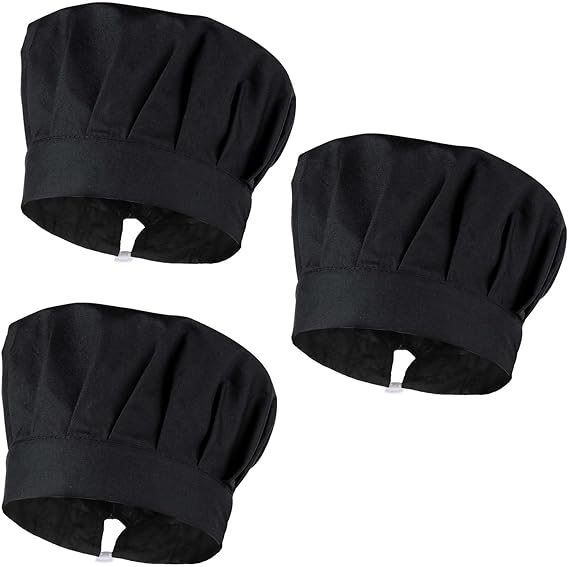 3 Pack of Black Hibachi Chef Hats Caps Adult Cooking Hat for Men, Baker Chef Work Hats Women&#x27;s Chef Cap Reusable Adjustable Washable Pizza Hat, Vintage Kitchen Back Elastic Chef Hats.