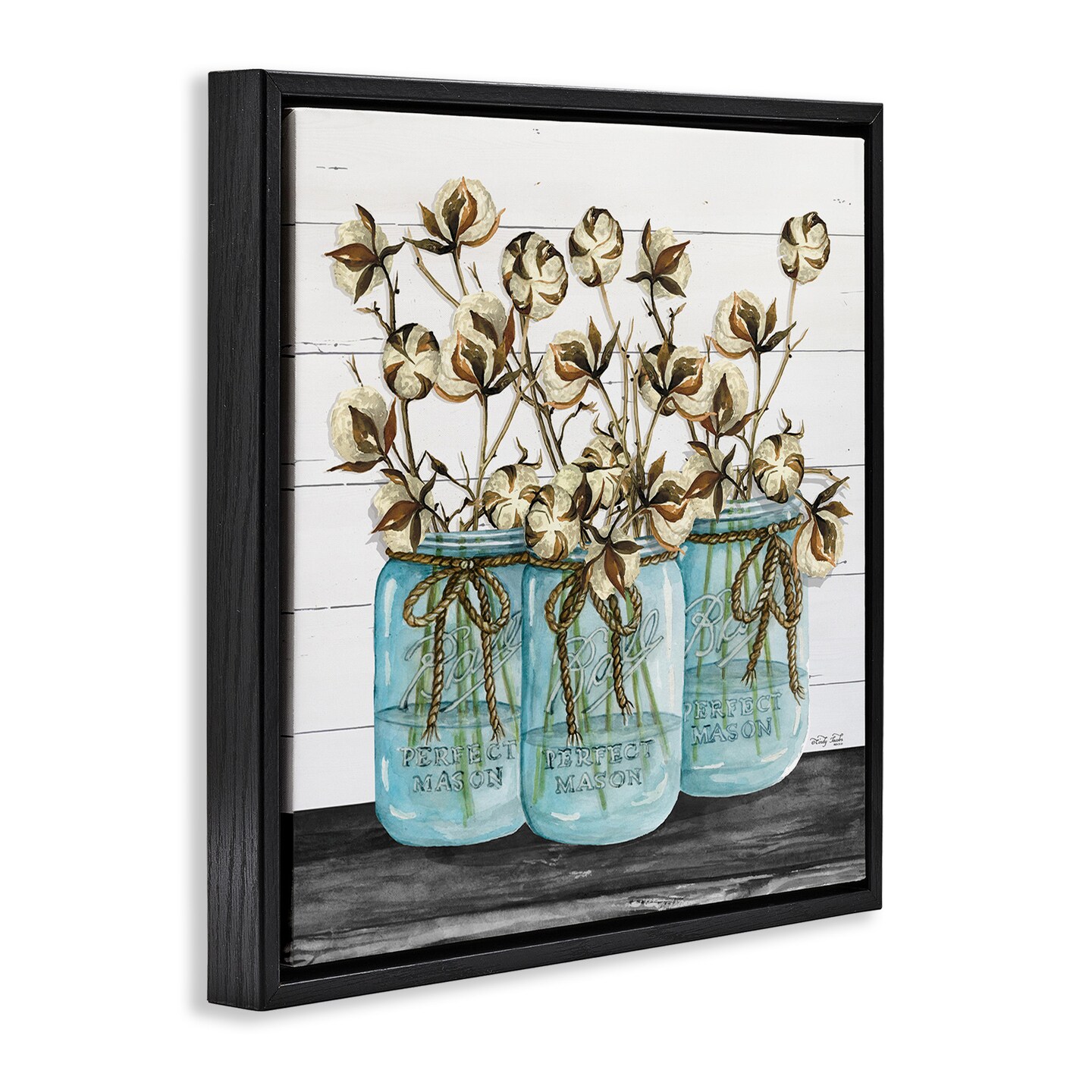 Stupell Industries Cotton in Rustic Jars Framed Floater Canvas Wall Art