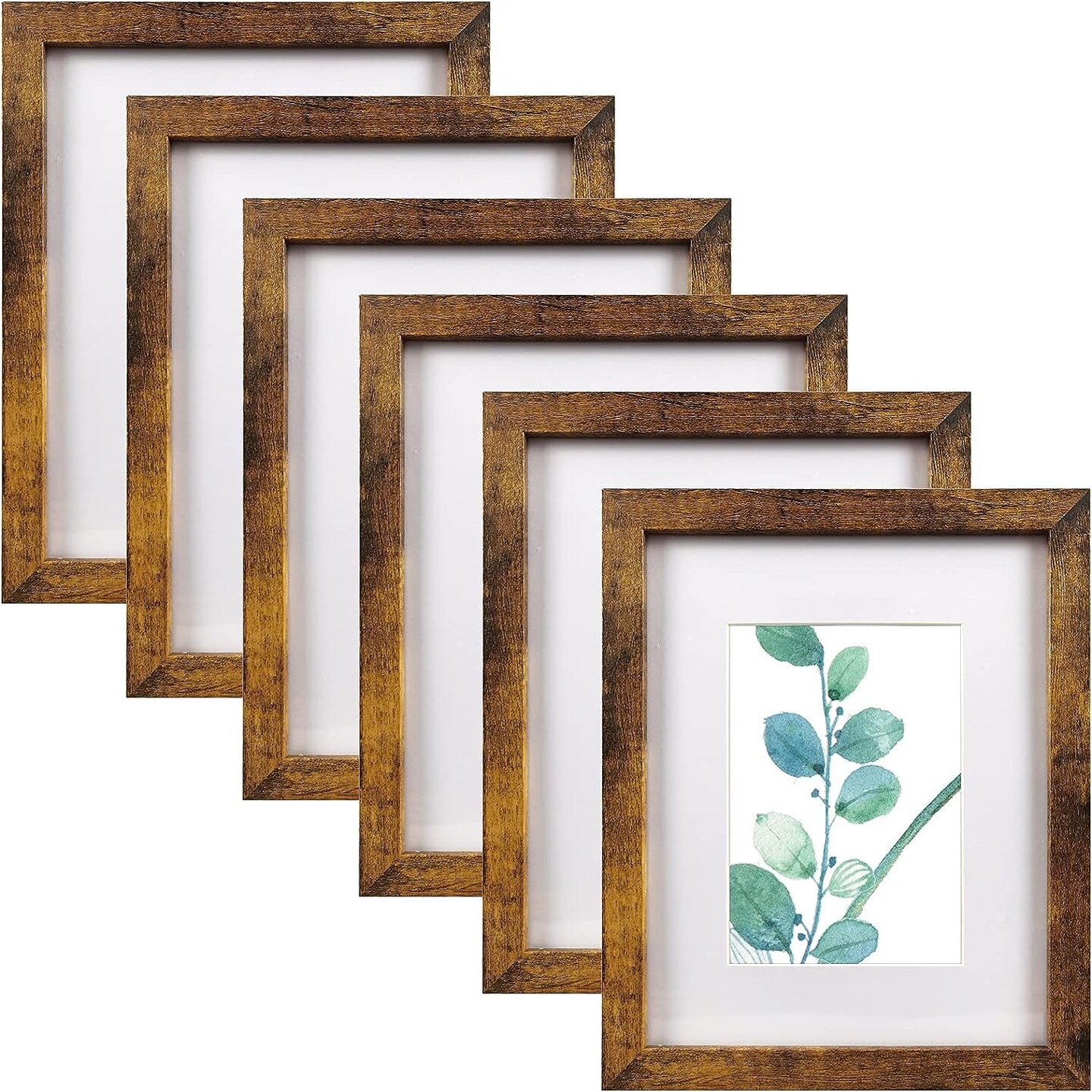 8x10 Picture Frame Brown Set of 6 Display Pictures 5x7 With Mat or 8x10 Without Mat.