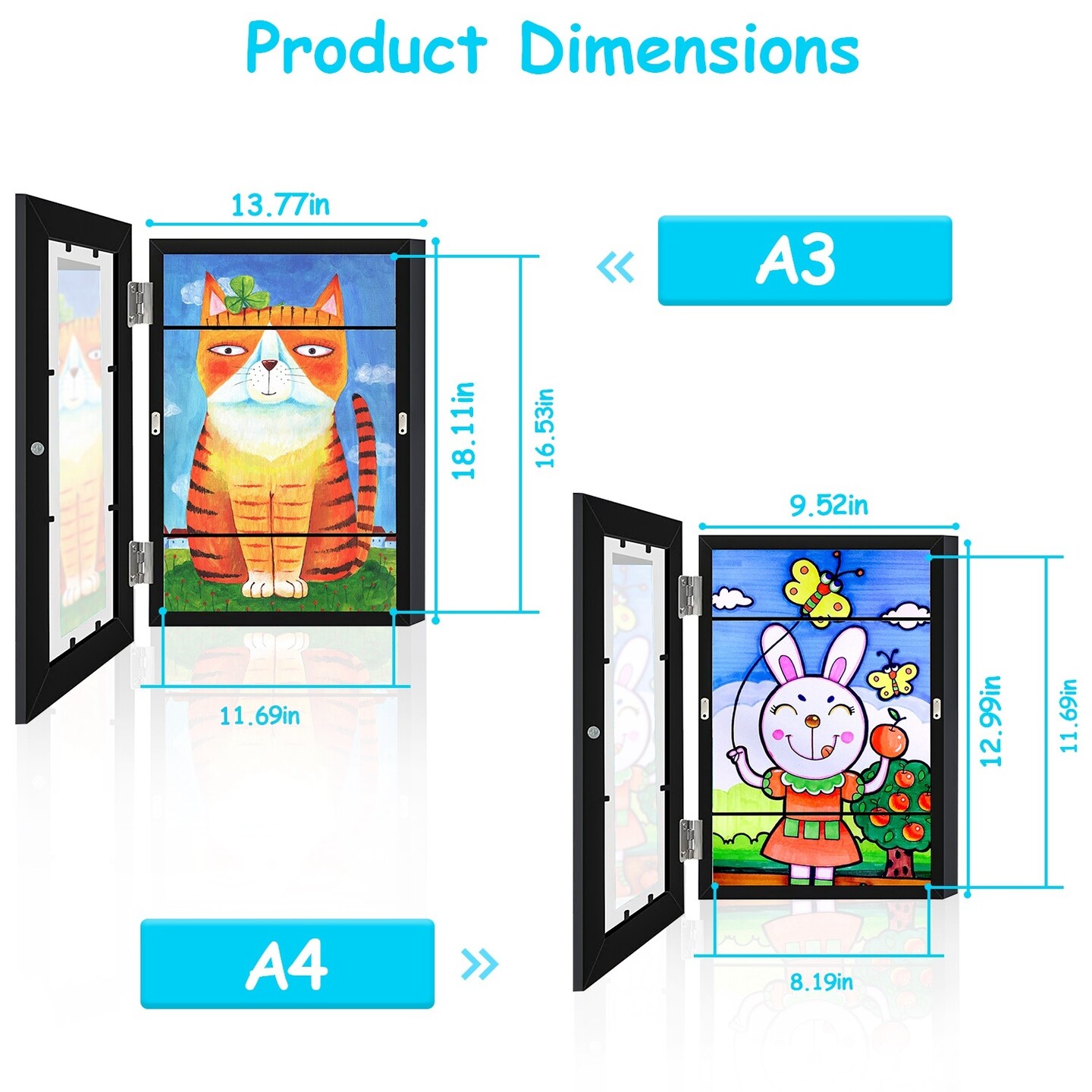 Kids Art Frame Front Opening Wooden Frame Artwork Display Storage Frame Picture Frame Wall Display for Photo Art Projects Picture Children Drawing