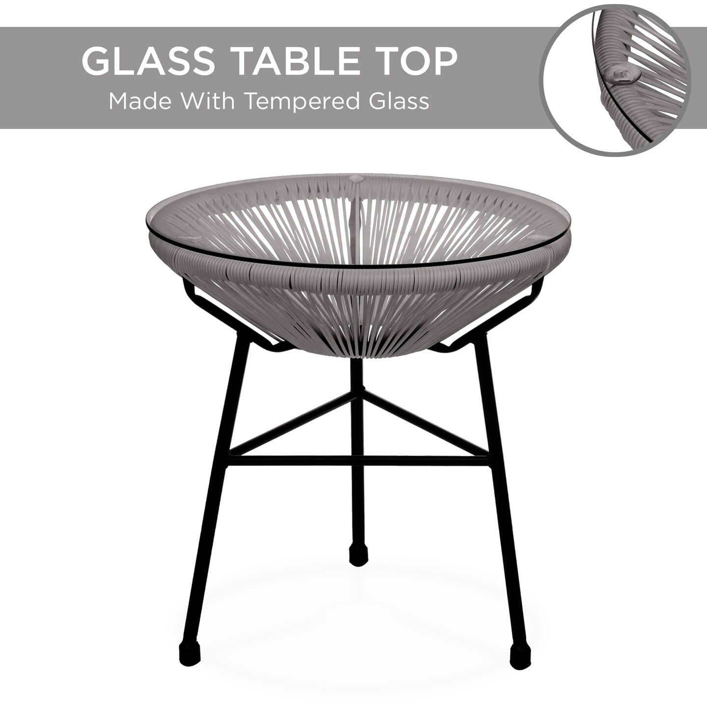 Best Choice Products 3-Piece All-Weather Patio Acapulco Bistro Furniture Set w/ Rope, Glass Top Table