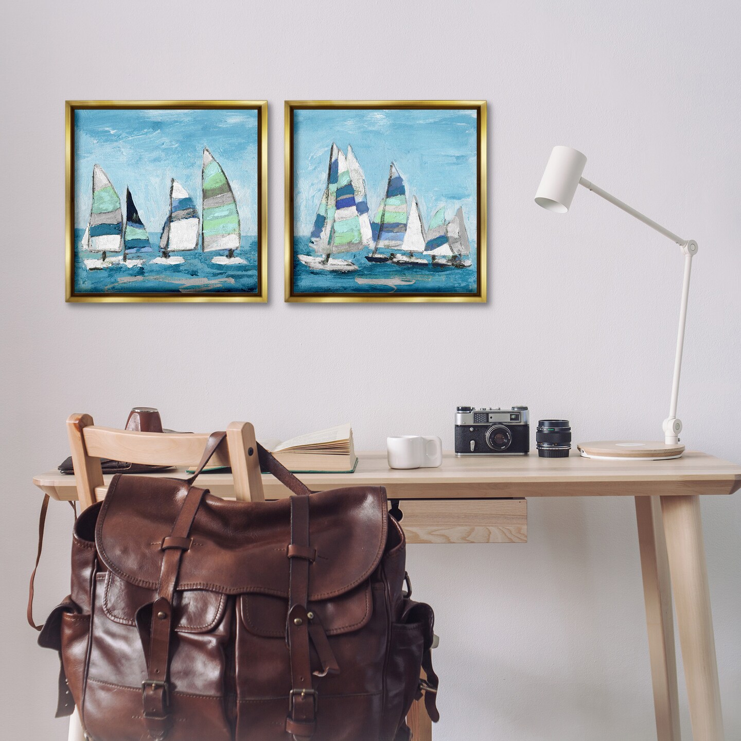Stupell Industries Soothing Sailboats Drifting Marina Framed Floater Canvas Wall Art