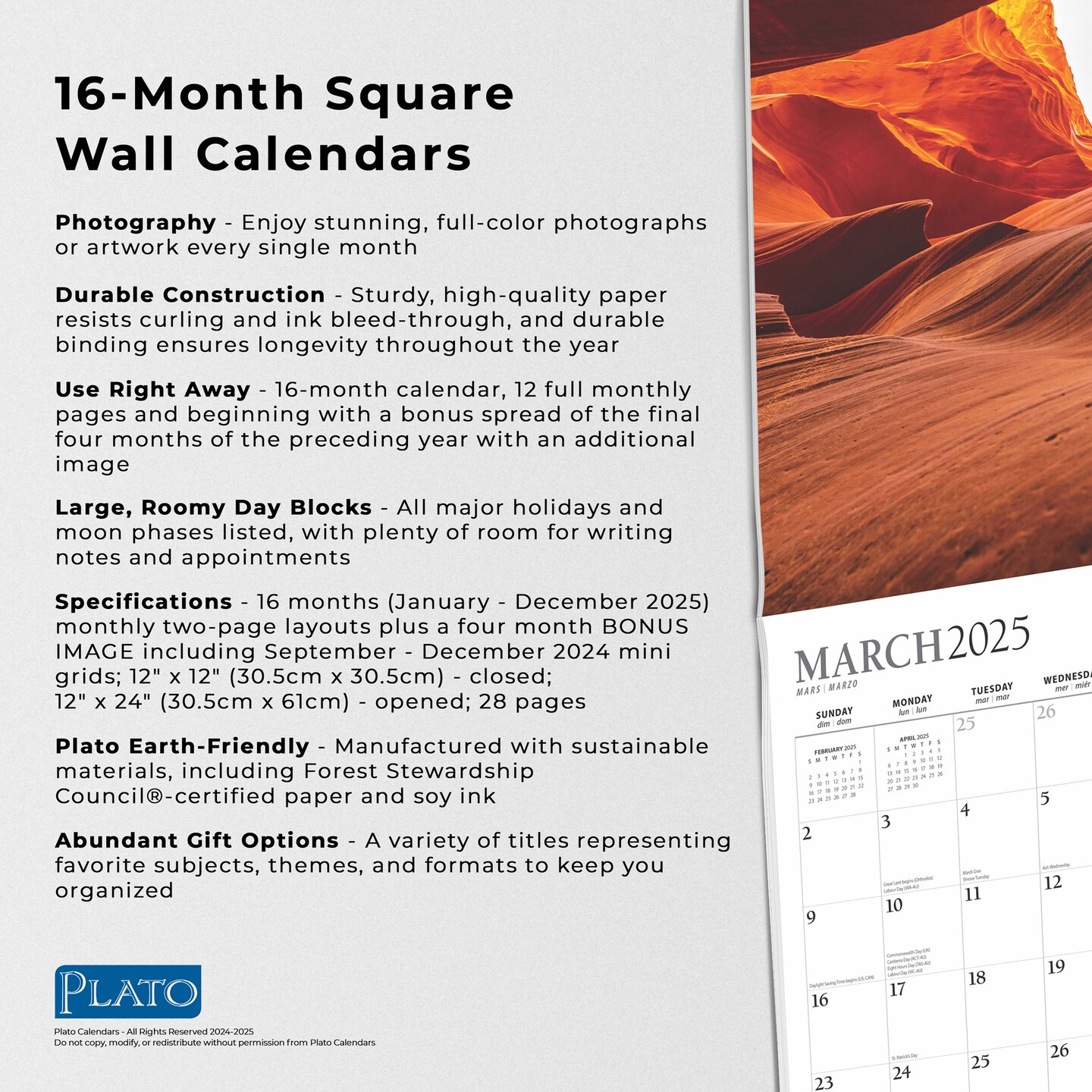 Psalms | 2025 12 x 24 Inch Monthly Square Wall Calendar | Foil Stamped Cover | Plato | Religion Hymns Lord
