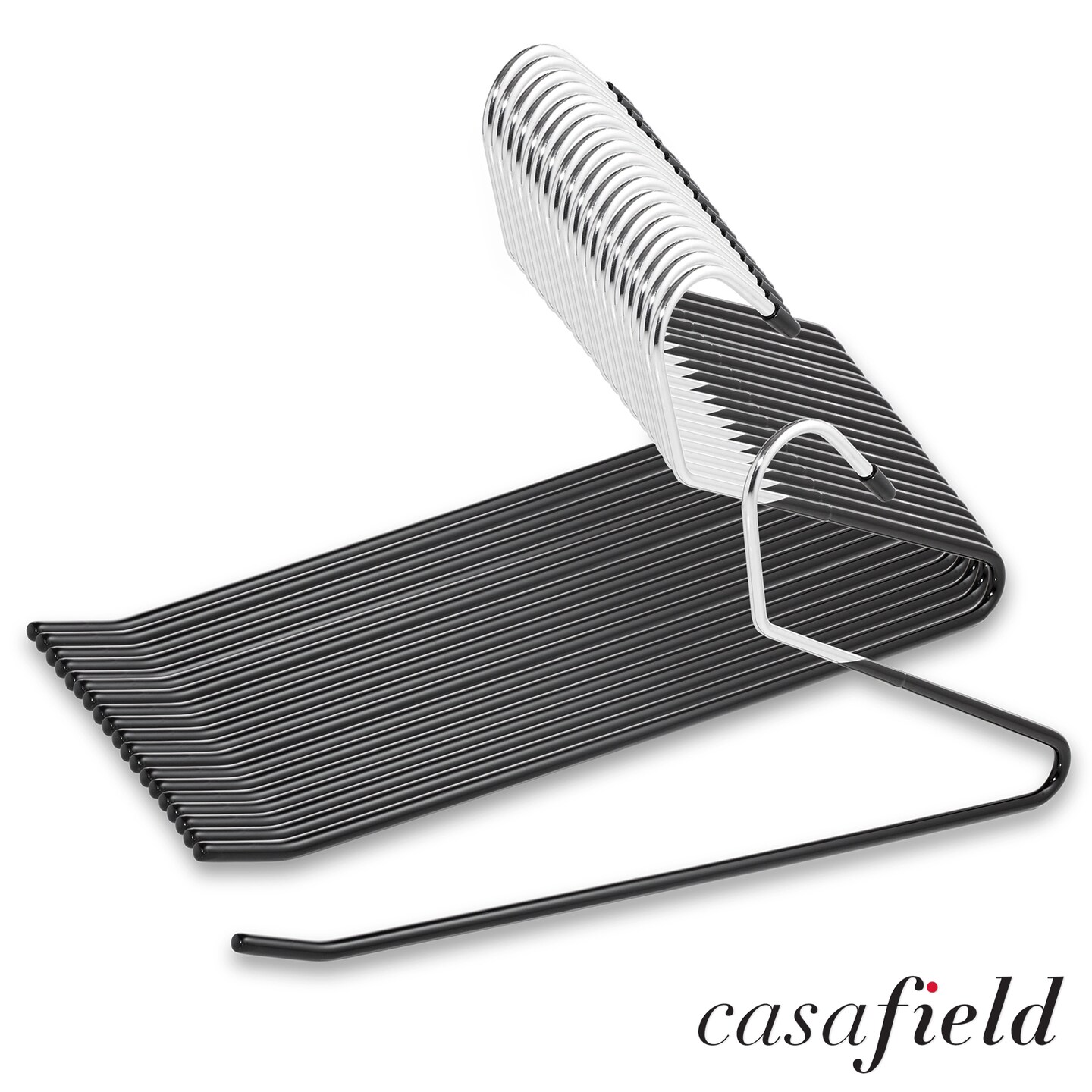 Casafield - 40 Open-Ended Pants Hangers - Easy Slide - Slim, Space Saving Design with Non-Slip Rubber Coating for Trousers, Slacks, Jeans, Skirts