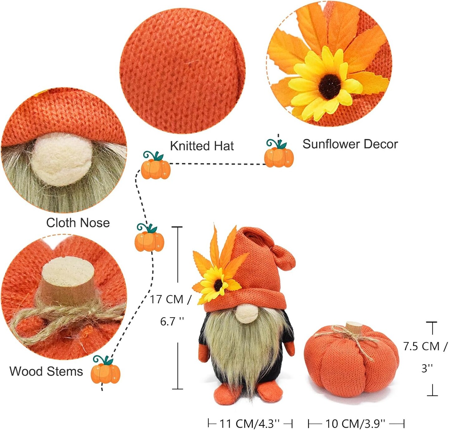 Harvest Autumn Pumpkin Gnome Decoration, Handmade Festival Knitted Tiered Tray Ornament Plush Santa Gonk, Fall Holiday Party Decor Gnomes Gifts for Friends and Family