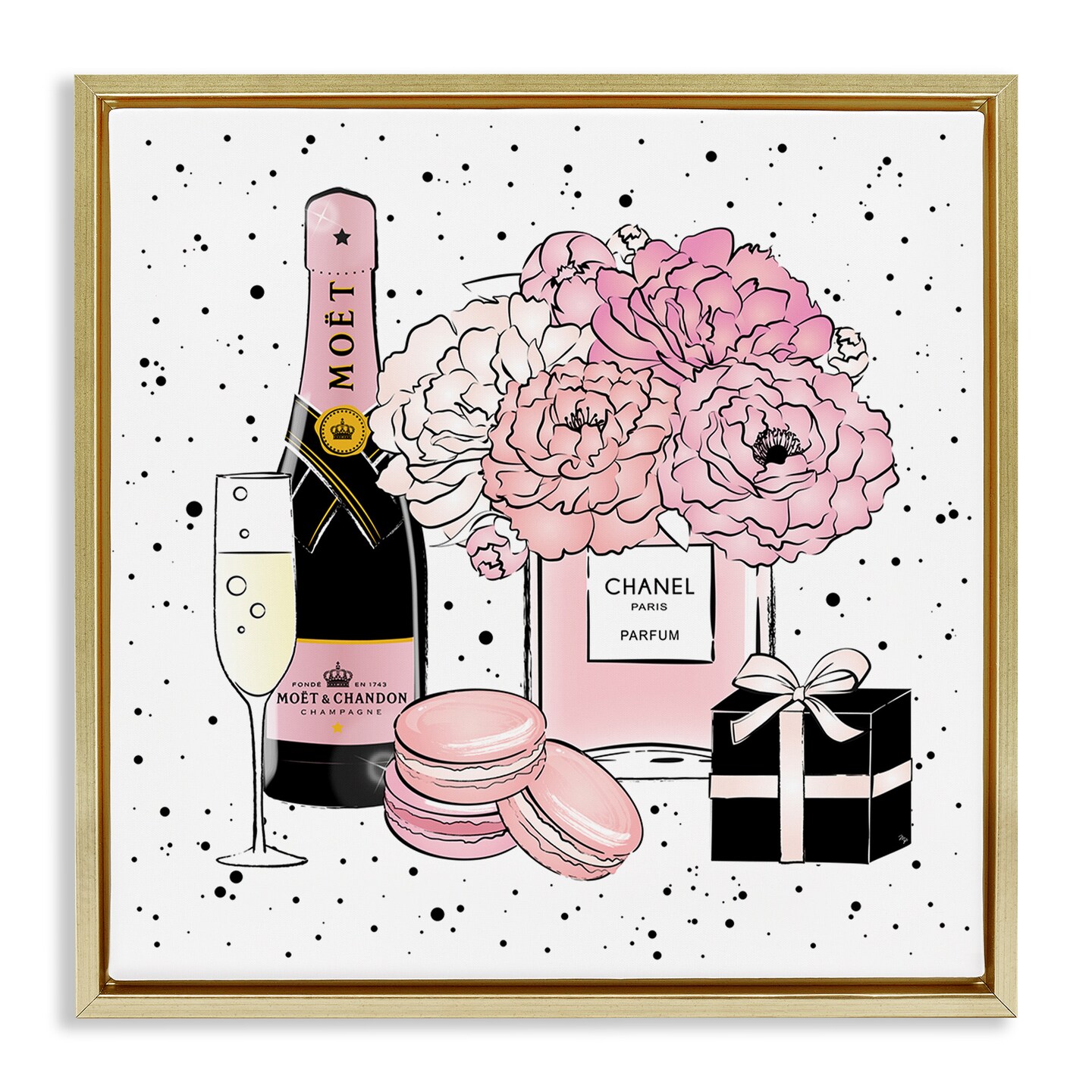 Stupell Industries Pink Glam Celebration Champagne Framed Floater Canvas Wall Art