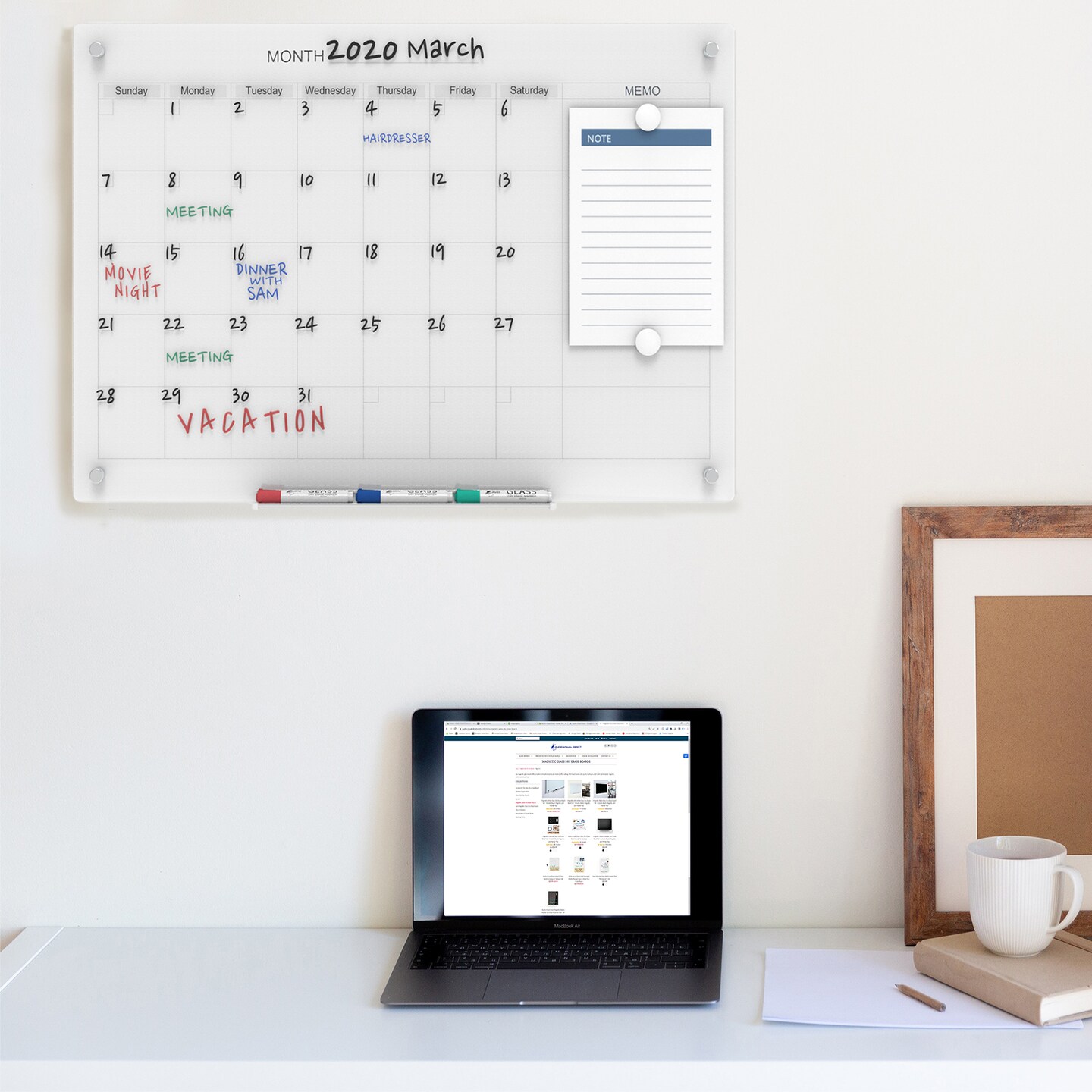 Audio-Visual Direct Magnetic Calendar Glass Dry Erase Board Set - Monthly Planner