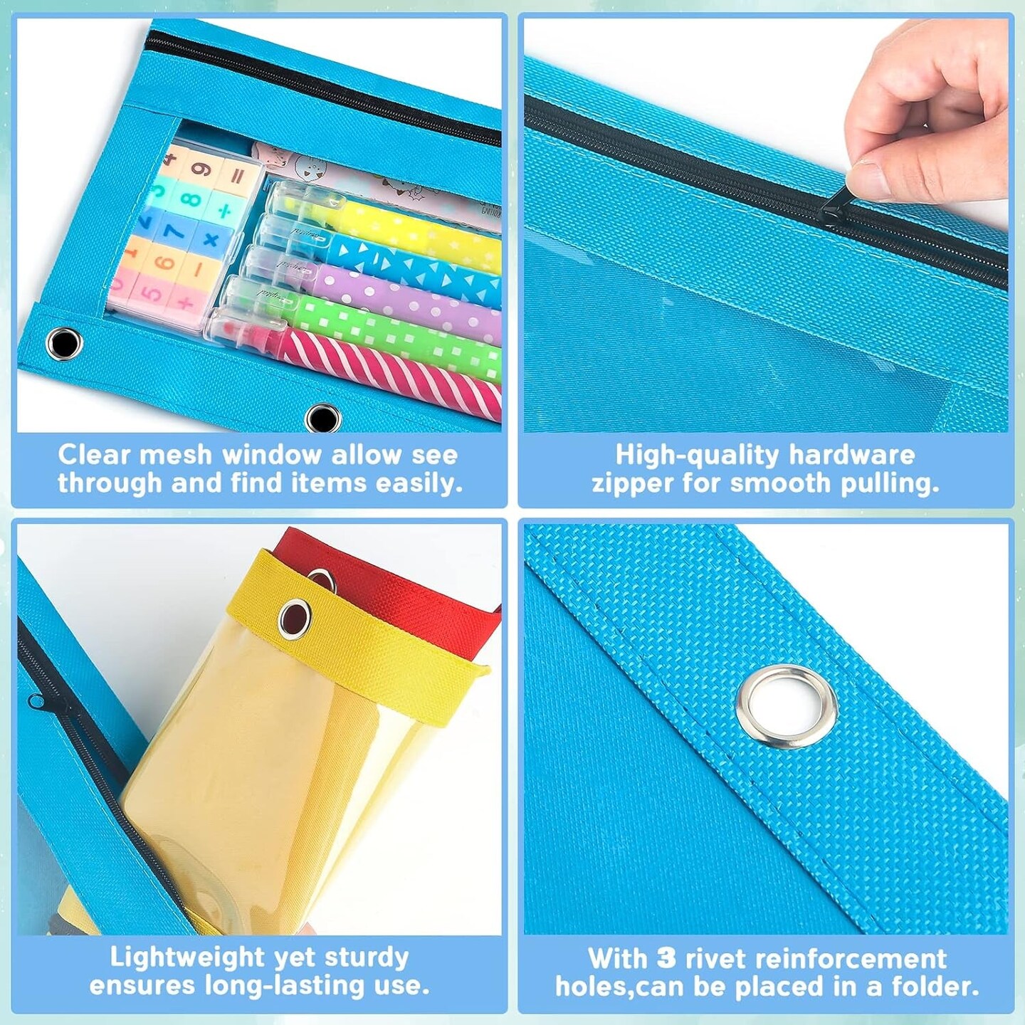 Pencil Pouch for 3 Ring Binder,Bulk,30 Pack in Assorted Colors,Sturdy and Durable Zipper Pencil Case with Clear Window,3-Hole Binder Cloth Pencil Bag for Storing School Office Supplies