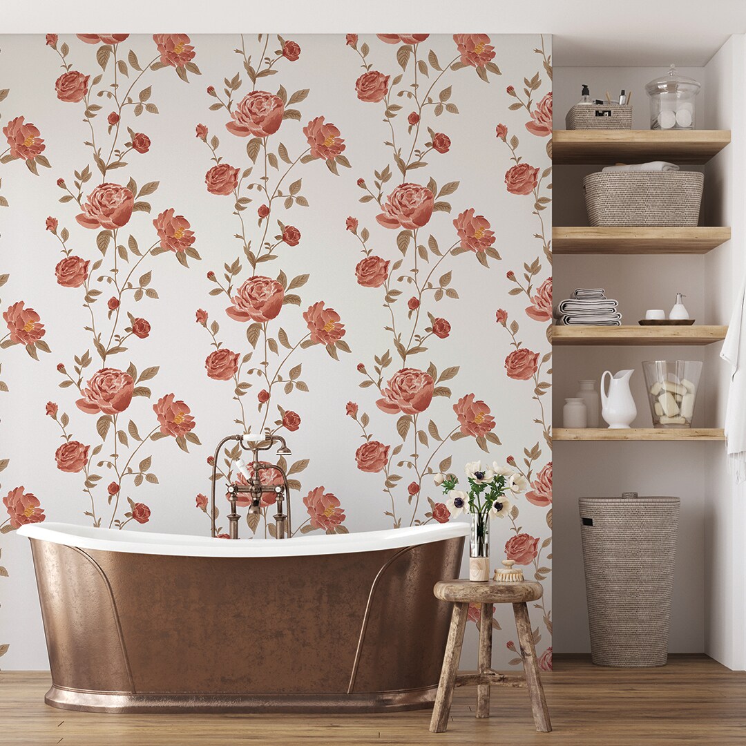 Tempaper Rambling Rose by She She Peel and Stick Wallpaper Scarlet Roses