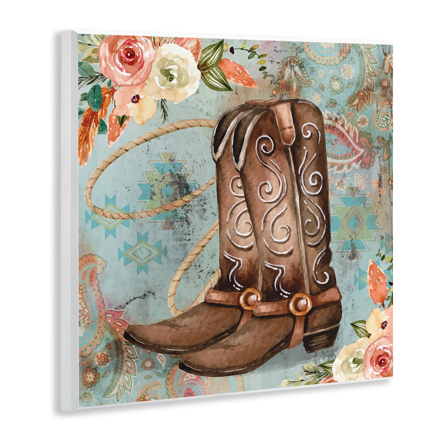 Stupell Industries Cowboy Boots Western Paisley Florals Wall Plaque Art