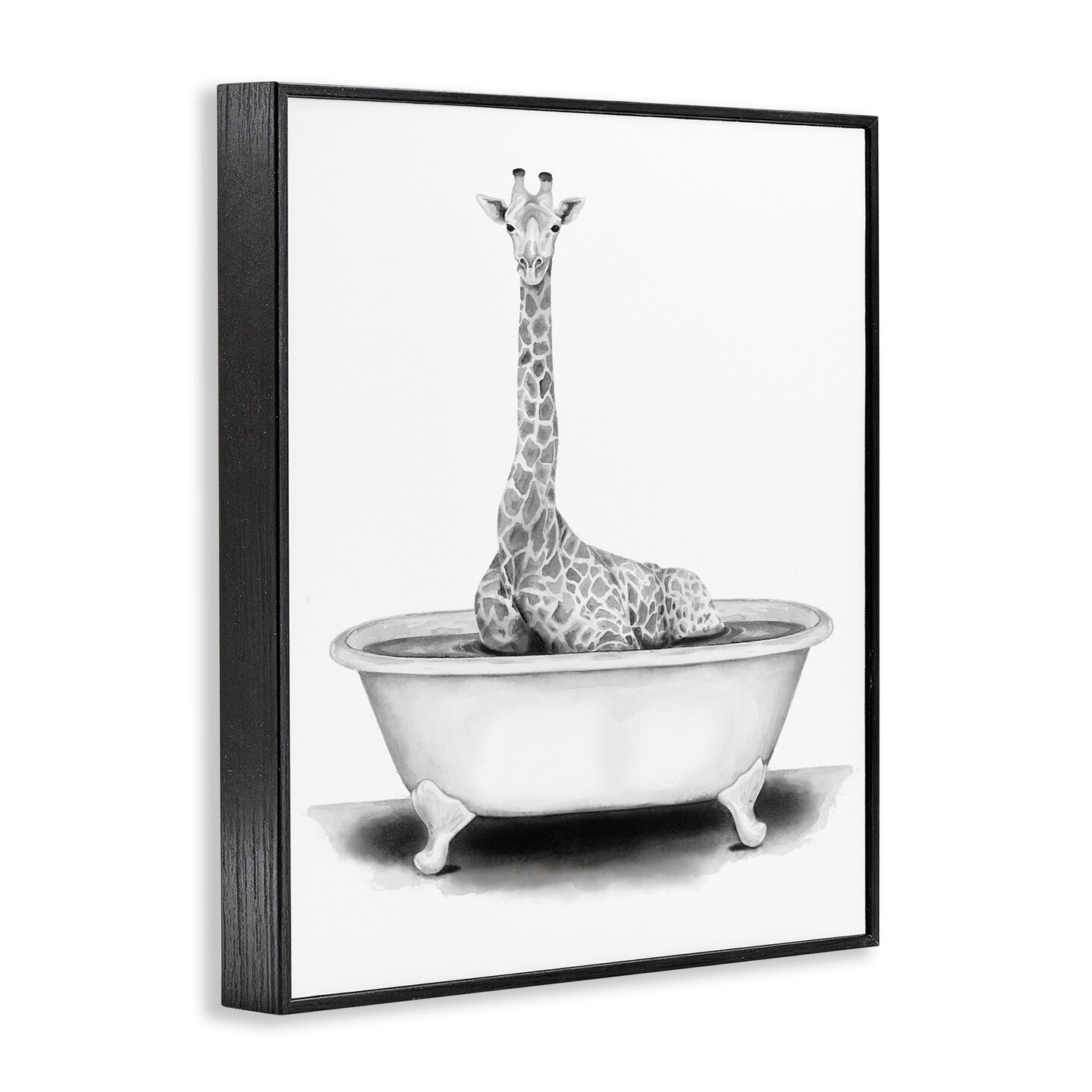 Stupell Industries Giraffe In Tub Funny Animal Bathroom Framed Giclee Art