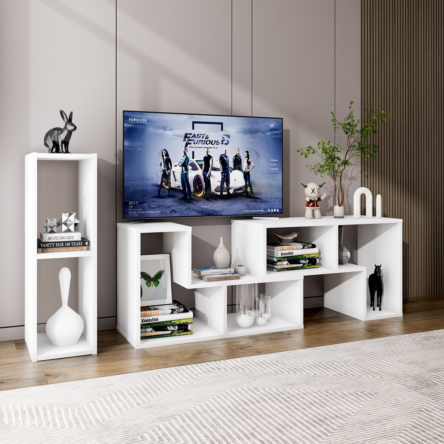 Costway 3 Pcs TV Stand for TV&#x27;s up To 65&#x27;&#x27; Console Entertainment Center Bookcase Shelves White/Brown/Black/Black Wood