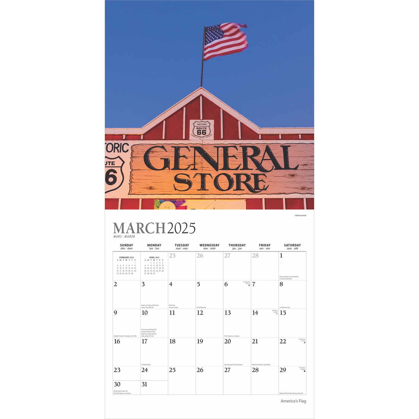 America&#x27;s Flag | 2025 12 x 24 Inch Monthly Square Wall Calendar | Foil Stamped Cover | Plato | USA United States of America