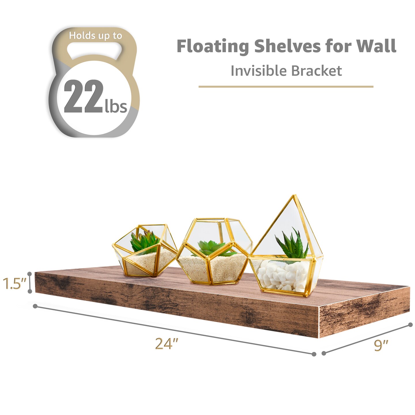 Sorbus Floating Shelves, 24 x 9 Inch Wall Mounted Wall Shelves 2 Pack for Bedroom, Kitchen, Living Room, Bathroom, and Over the Toilet