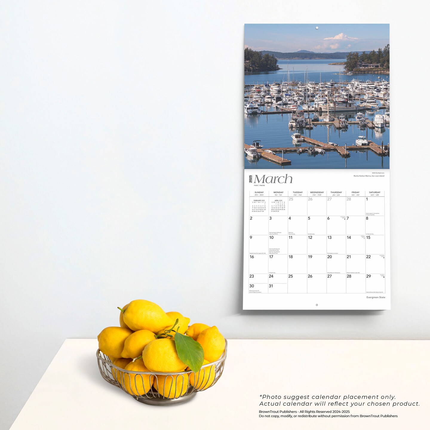 Evergreen State | Washington Places | 2025 12 x 24 Inch Monthly Square Wall Calendar | Plastic-Free | BrownTrout | USA United States of America Pacific West Coast State Nature