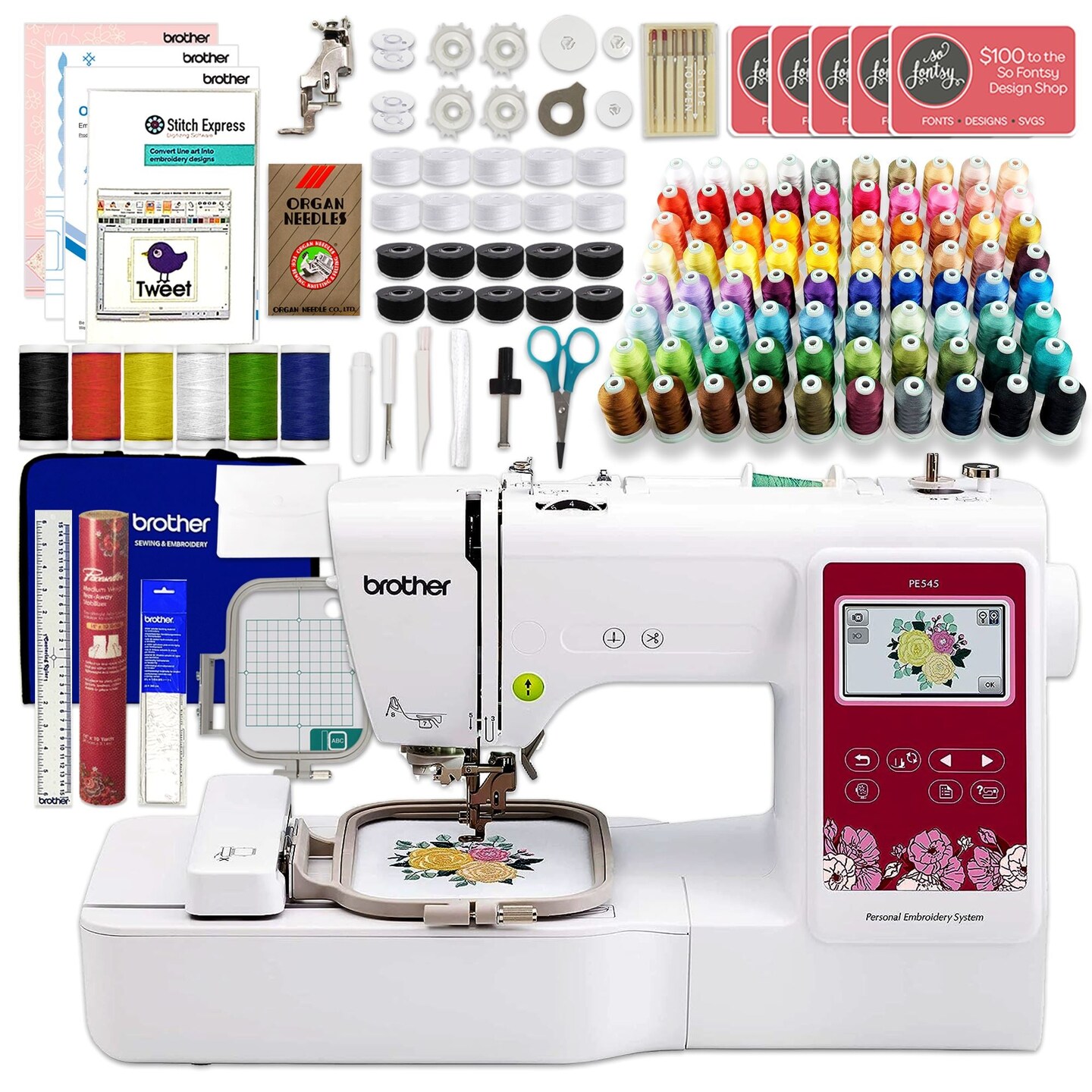 Brother PE545 Embroidery Machine w/ Deluxe $1,470 Thread & Digitizing Bundle