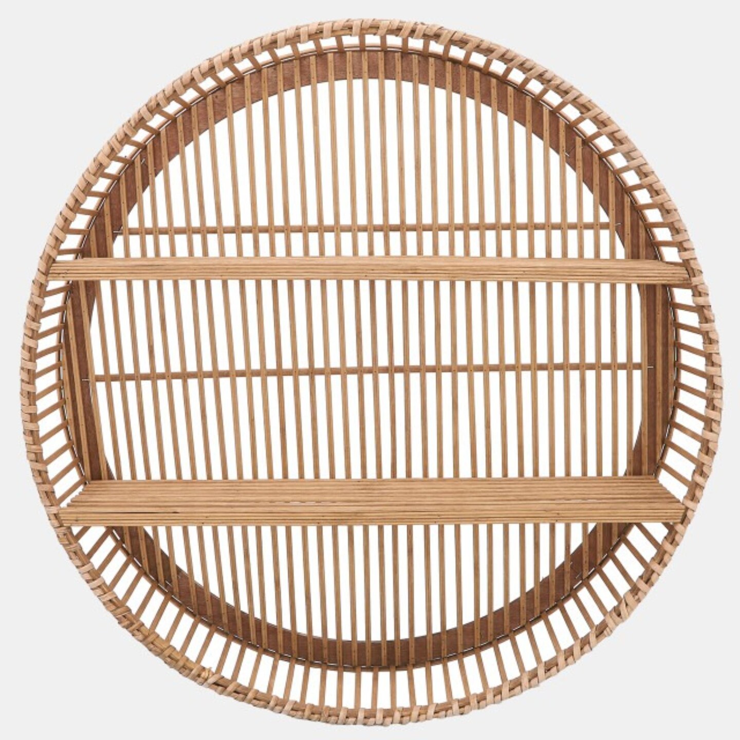 Kingston Living Bamboo 2 Tier Round Wall Shelf - Brown - 31&#x22;