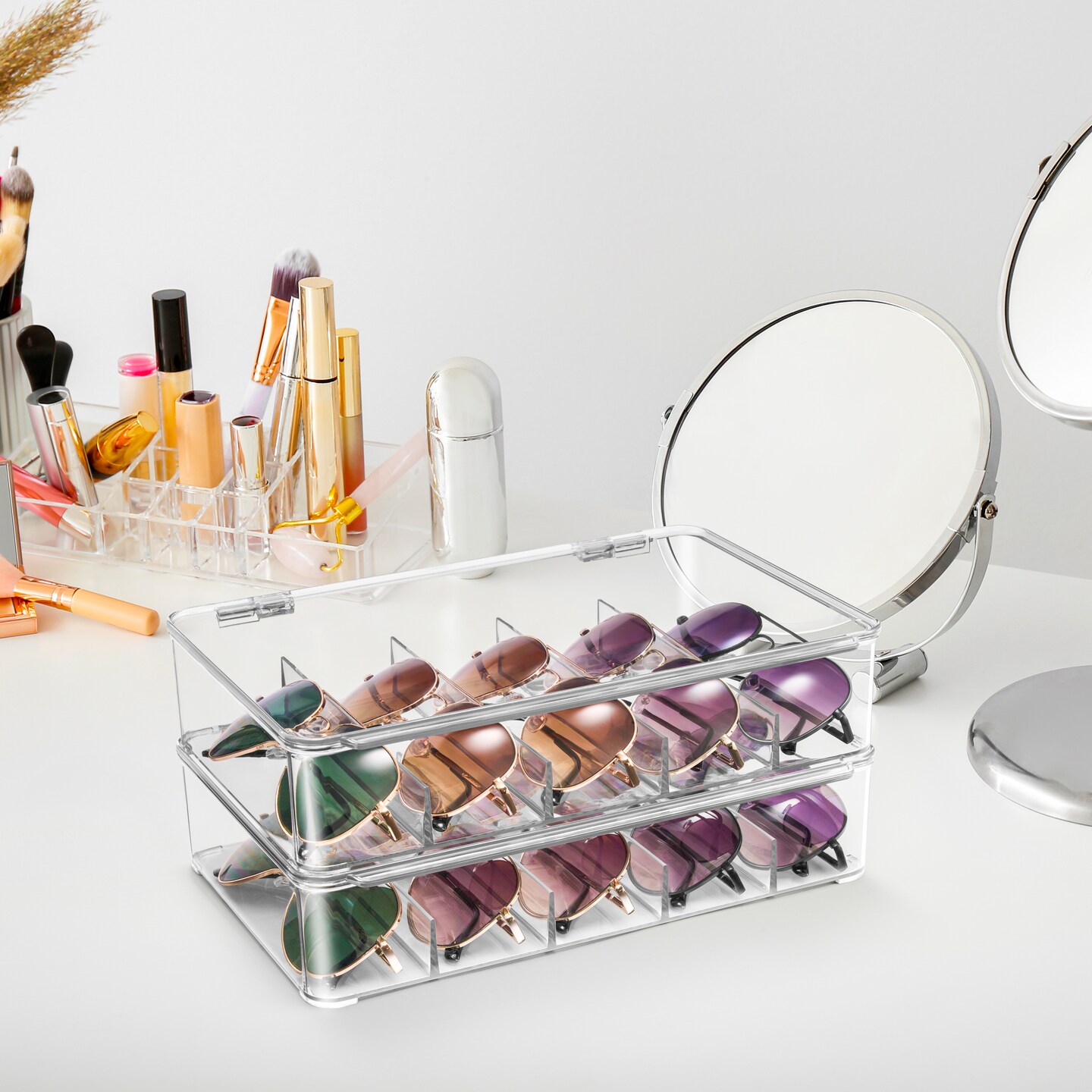Sorbus Sunglasses Organizer - Plastic Stackable Eyeglass Storage and Display Case for Multiple Glasses with Lid, 3 Pack 