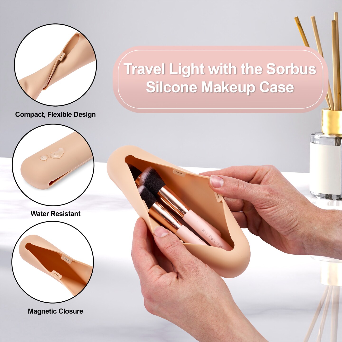 Sorbus Travel Cosmetic Makeup Brush Holder - Portable &#x26; Waterproof Silicone Organizer
