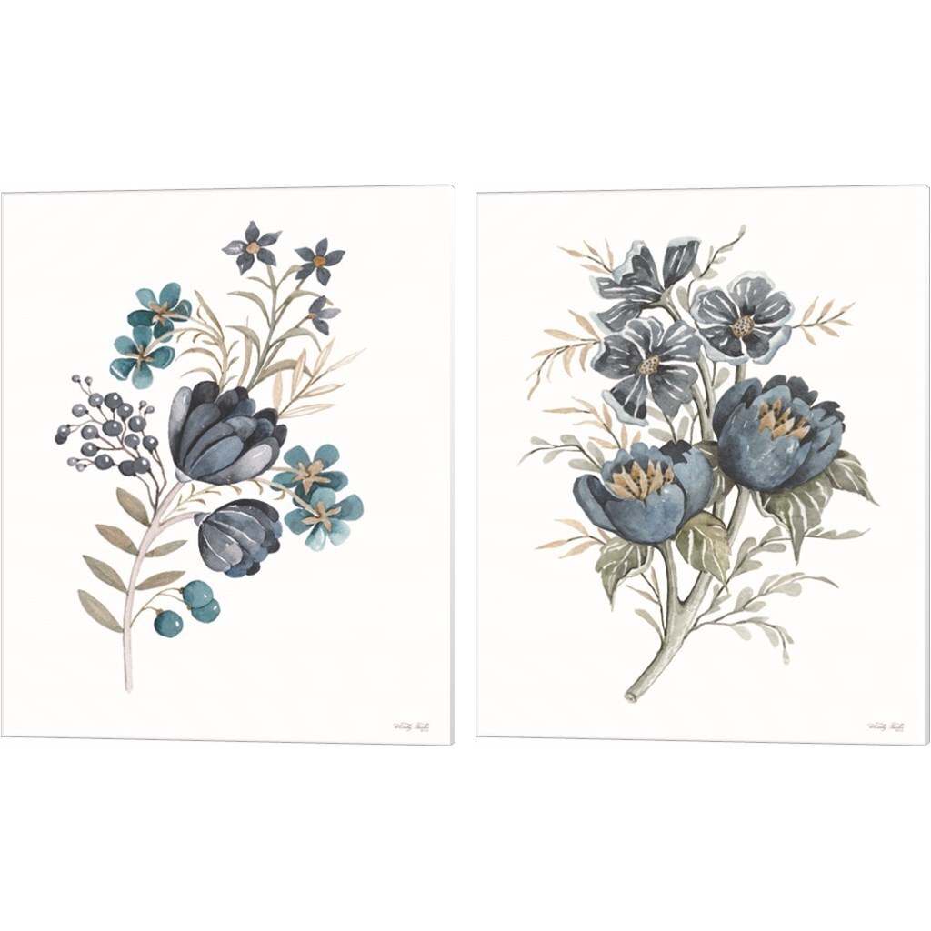 Blue Botanical Mums & Peonies by Cindy Jacobs 12" x 15" Canvas Wall Art (Set of 2)