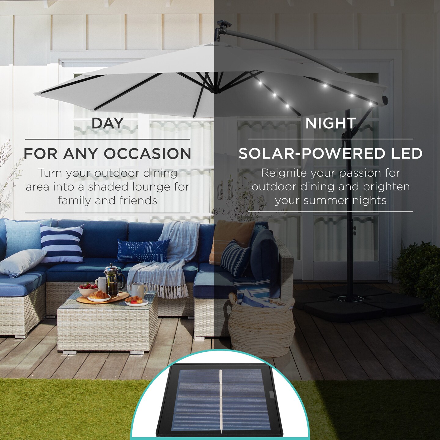 Best Choice Products 10ft Solar LED Offset Hanging Outdoor Market Patio Umbrella w/ Adjustable Tilt