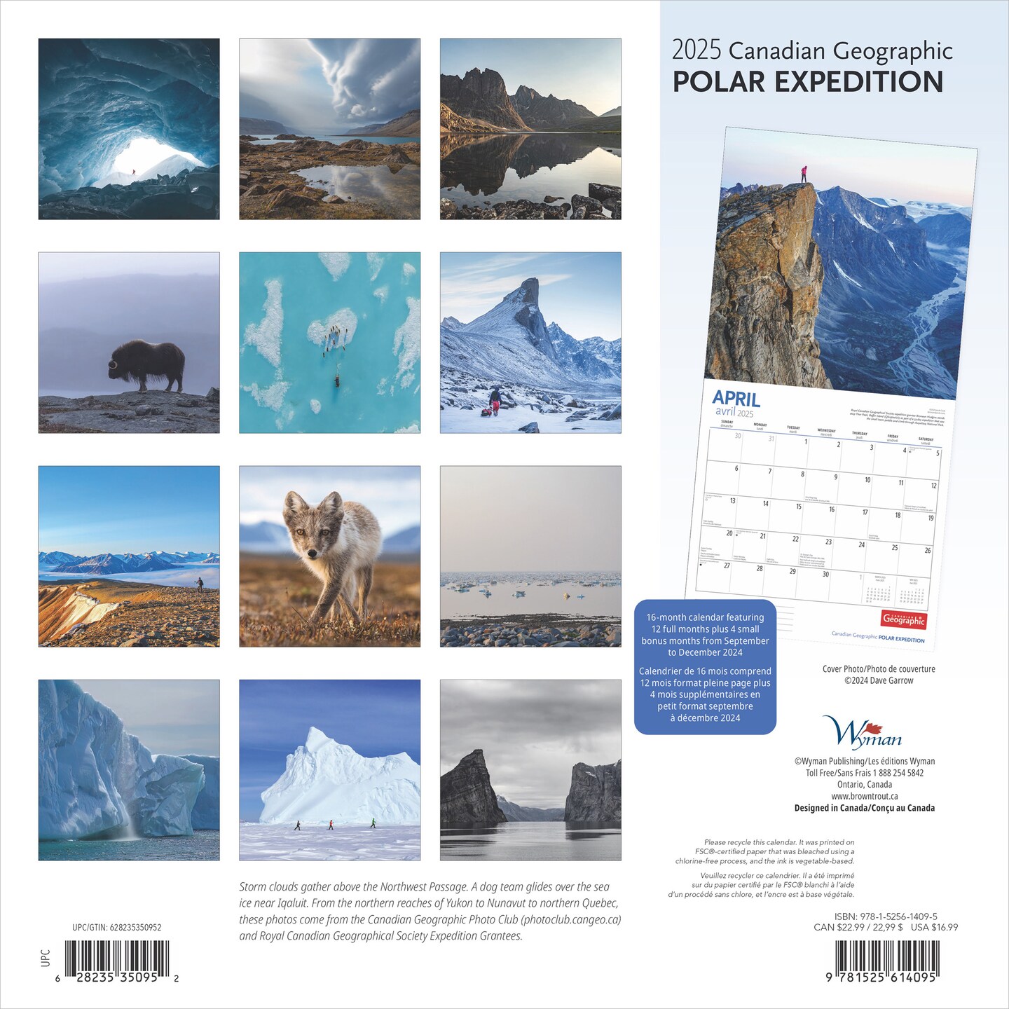 Canadian Geographic Polar Expedition OFFICIAL | 2025 12 x 24 Inch Monthly Square Wall Calendar | Wyman Publishing | Regional Travel Scenic