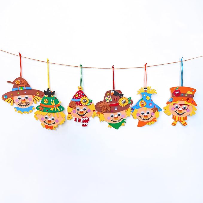 24 sets Fall Scarecrow Head Craft Kits. Autumn Harvest Scarecrow Tree Ornaments Art Sets Small Scarecrow Crafts for Kids: Thanksgiving Festival Activities. Art Project Party Favors