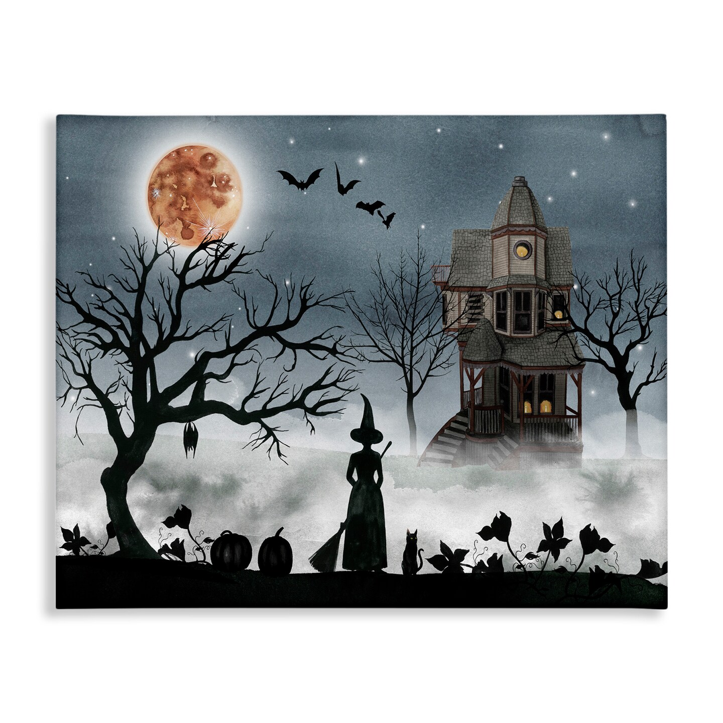 Stupell Industries Witch & Haunted House Scene Canvas Wall Art