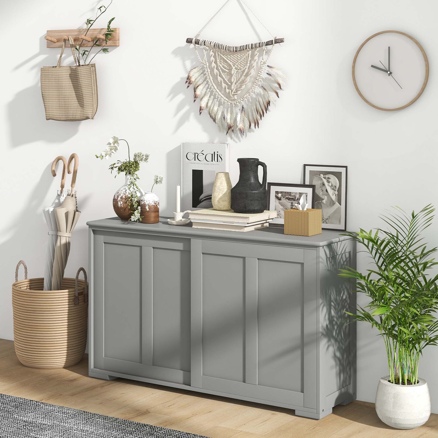 Costway Kitchen Storage Cabinet Sideboard Buffet Cupboard Wood Sliding Door Pantry Black/Gray/Brown/White