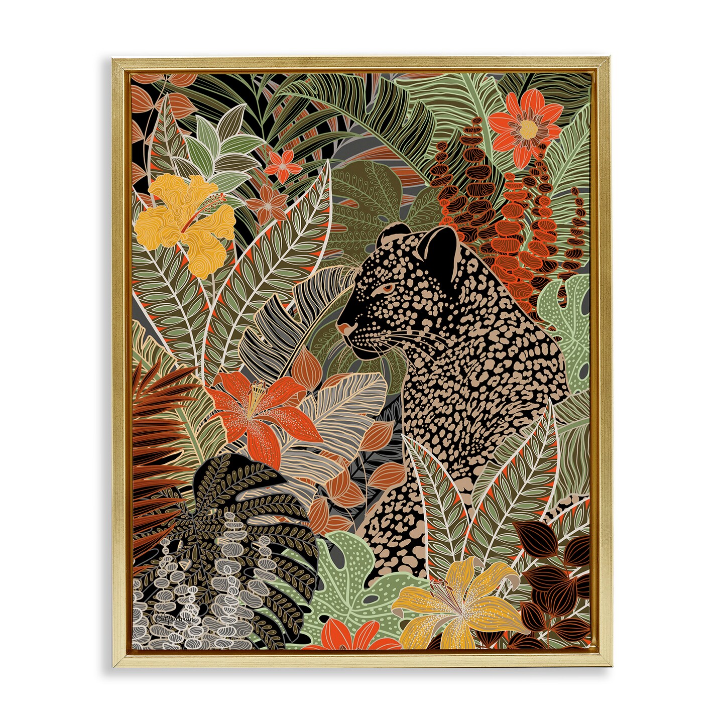 Stupell Industries Leopard in Jungle Pattern Framed Floater