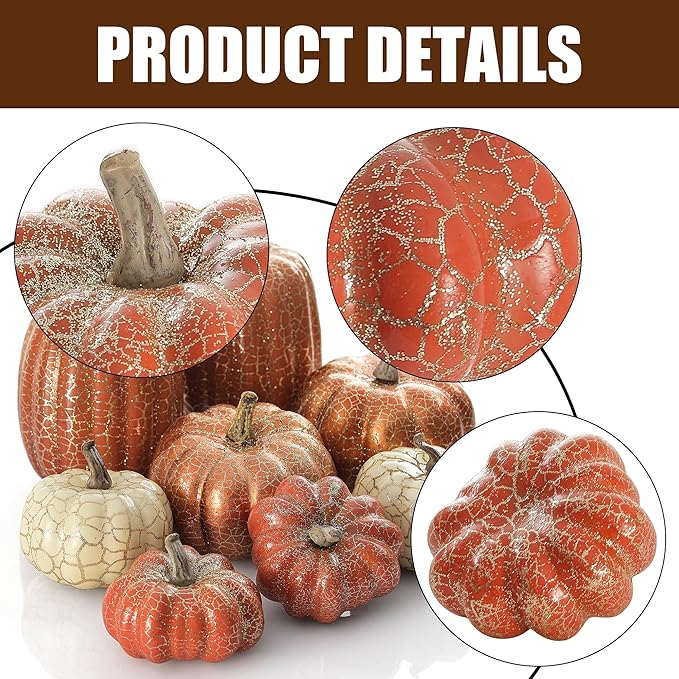 Halloween pumpkin d&#xE9;cor, 8 pieces, metal-cracked design foam pumpkins for Halloween Thanksgiving Autumn Table Setting: Indoor and Outdoor D&#xE9;cor