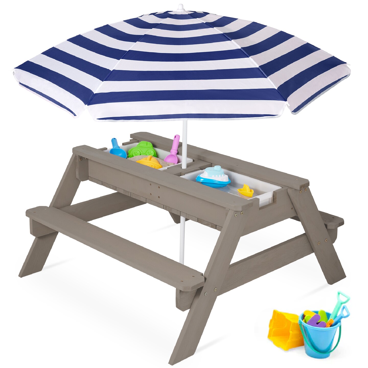 Best Choice Products Kids 3-in-1 Outdoor Convertible Activity Sand &#x26; Water Picnic Table w/ Umbrella