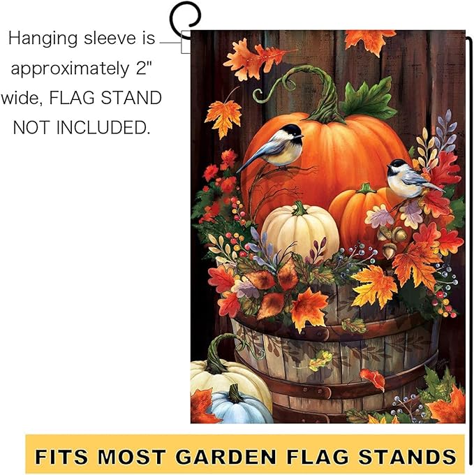 Garden Flags 12x18 Double Sided for Outdoors, Halloween Pumpkin Yard Flags Garden Decor,Fall Watercolor Bird Small Garden Flag,Yard Decorations for Home Exterior