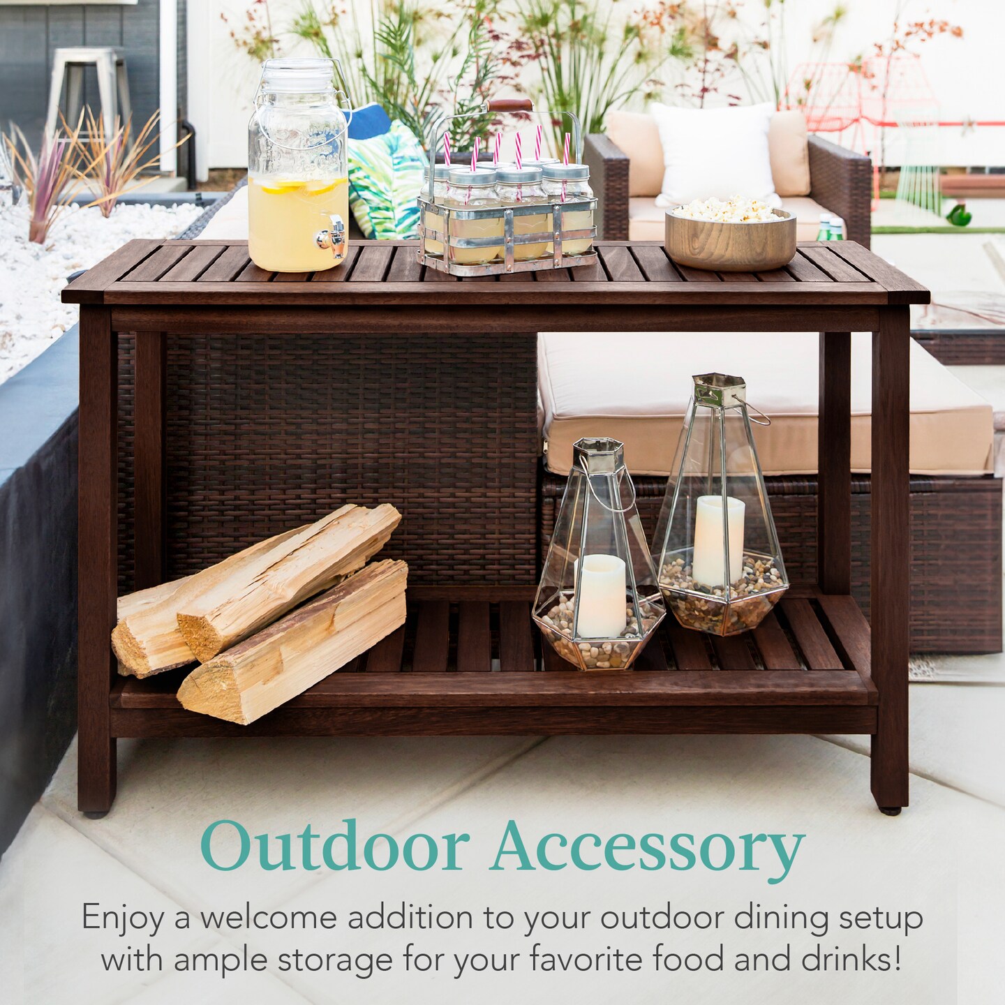 Best Choice Products 48in 2-Shelf Indoor Outdoor Wooden Console Table Multifunctional Buffet Bar Storage
