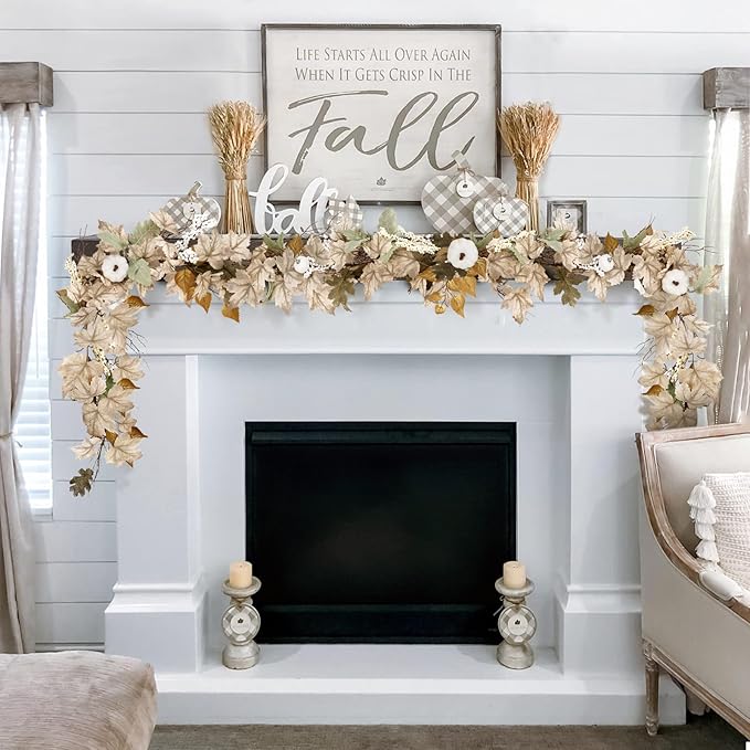 Fall Decor - Fall Garland - 6Ft Autumn Maples Leaf Pumpkin Berry Garland for Thanksgiving. Halloween Mantle Fireplace Farmhouse Harvest Decorations for Home: Outdoor, Indoor, and Porch