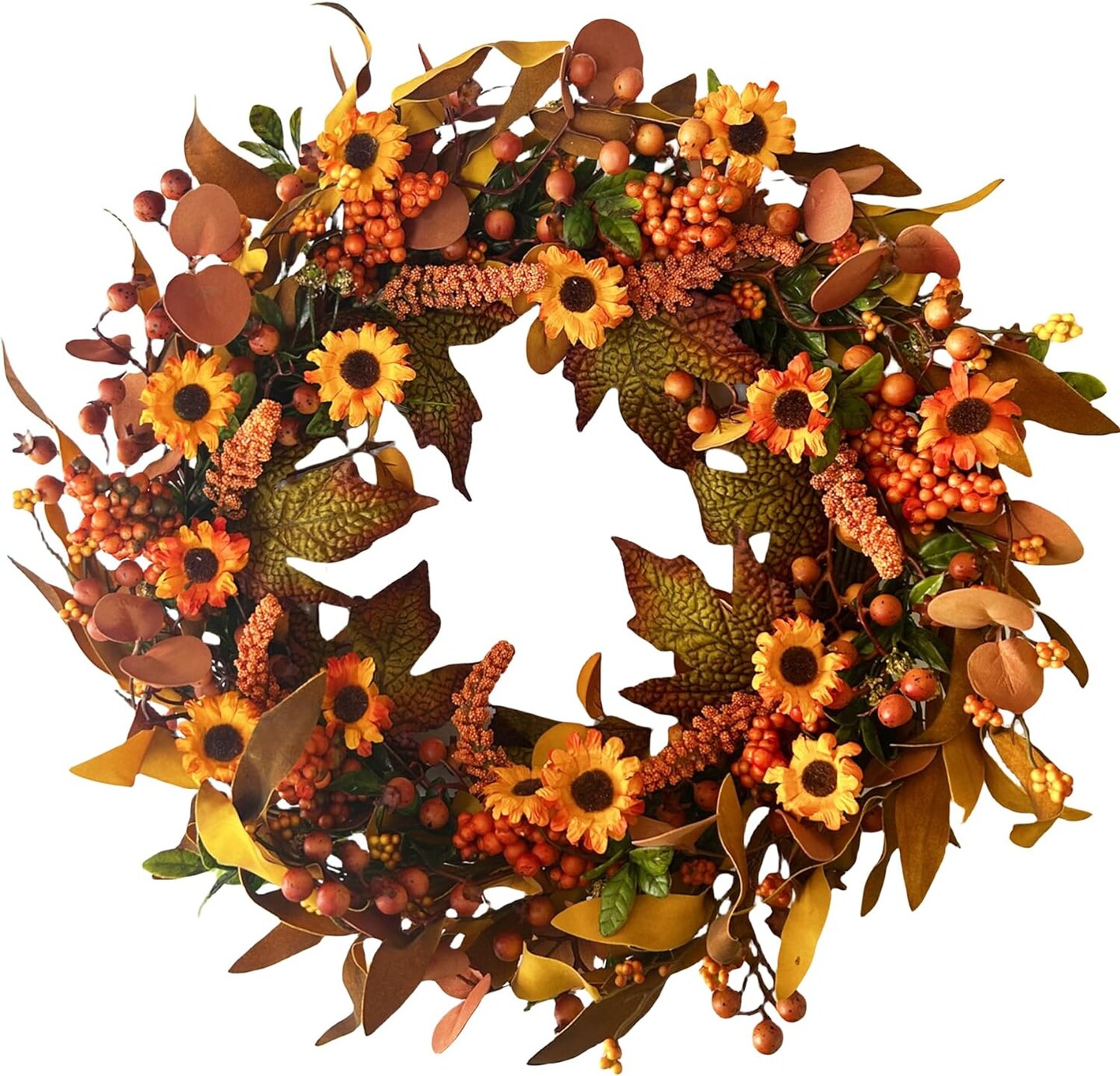 Harvest Wreath with Daisies and Berries - 22 Inch Artificial Fall ...
