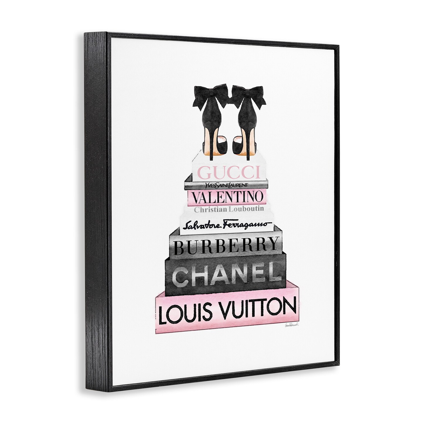 Stupell Industries Black Heels Pink Bookstack Framed Giclee Art
