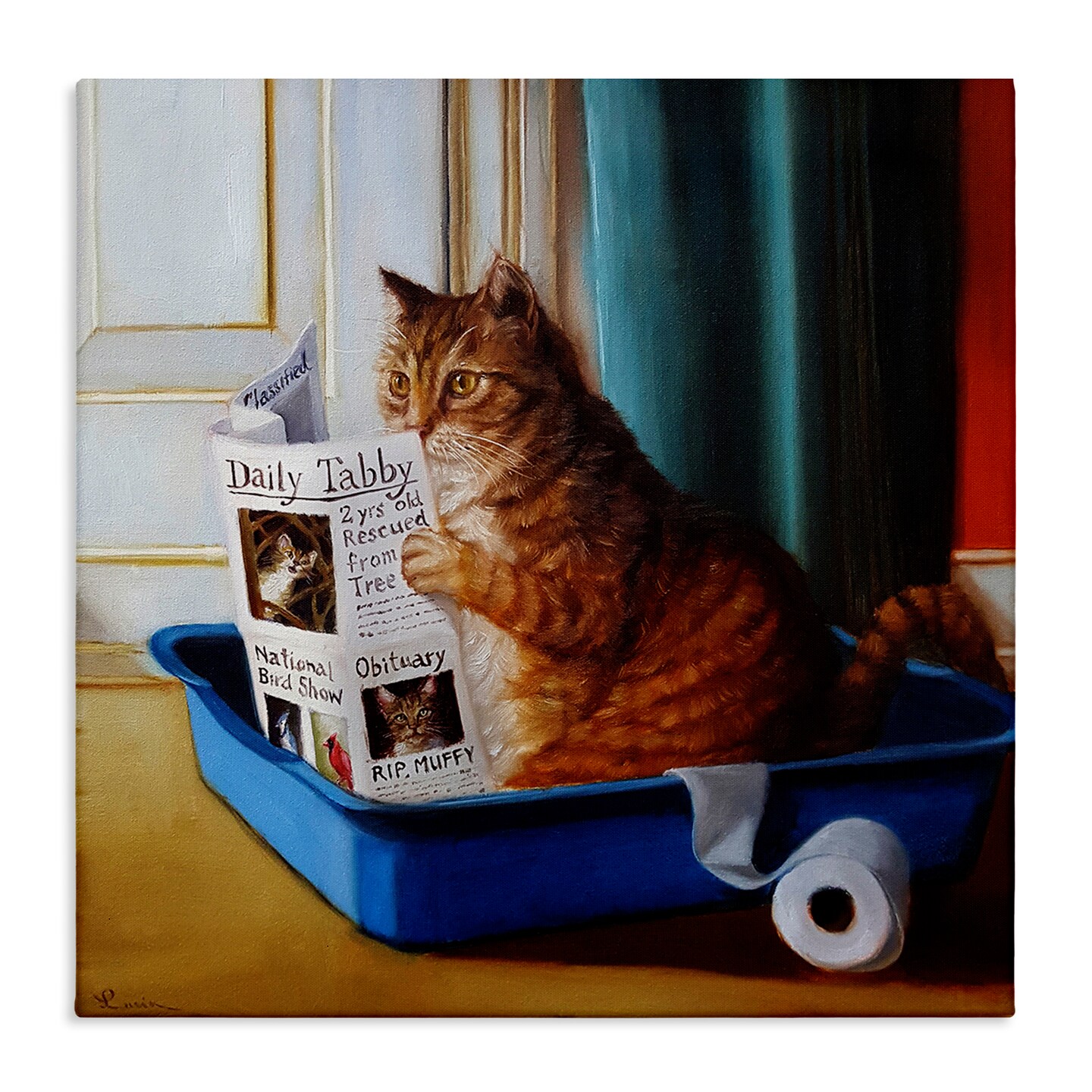 Stupell Industries Litter Box Reading Funny Cat Canvas Wall Art