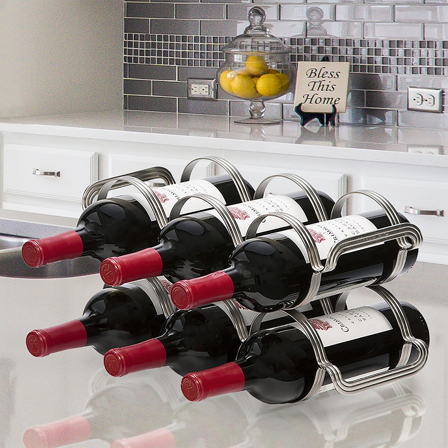 Mango Steam 6 Bottle Counter-top Wine Rack - Storage Organizer for Kitchen