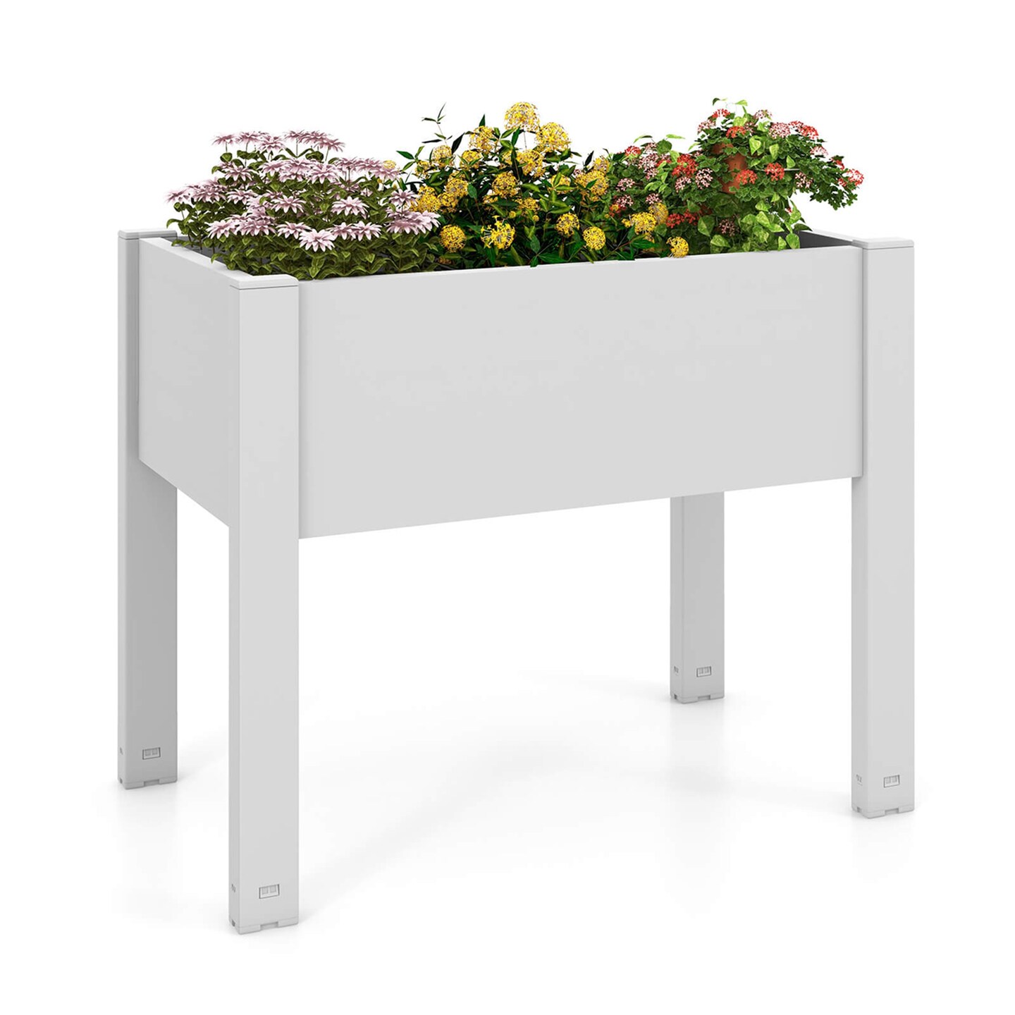 Costway Raised Garden Bed with Water Level Indicator Drainage Hole for Vegetables Outdoor Coffee/White