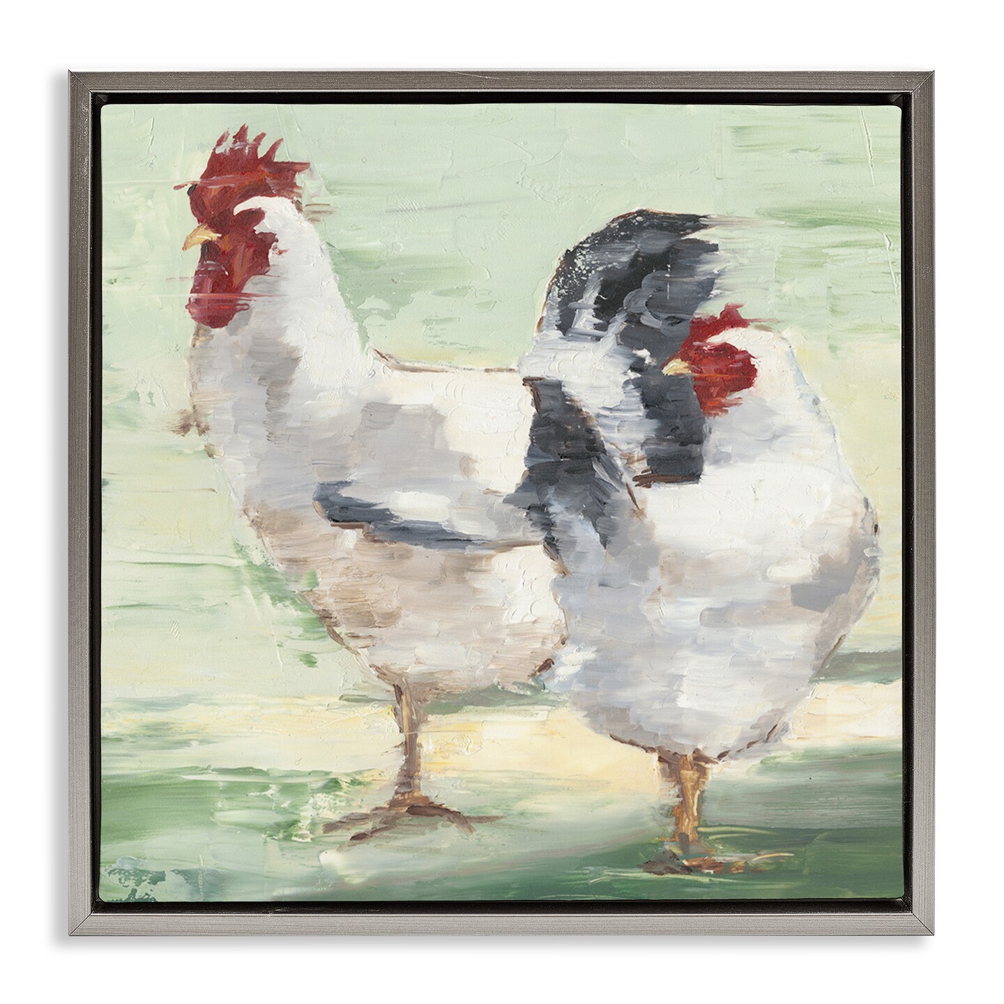 Stupell Industries Farmhouse Chickens Hens Painting Framed Floater Canvas Wall Art