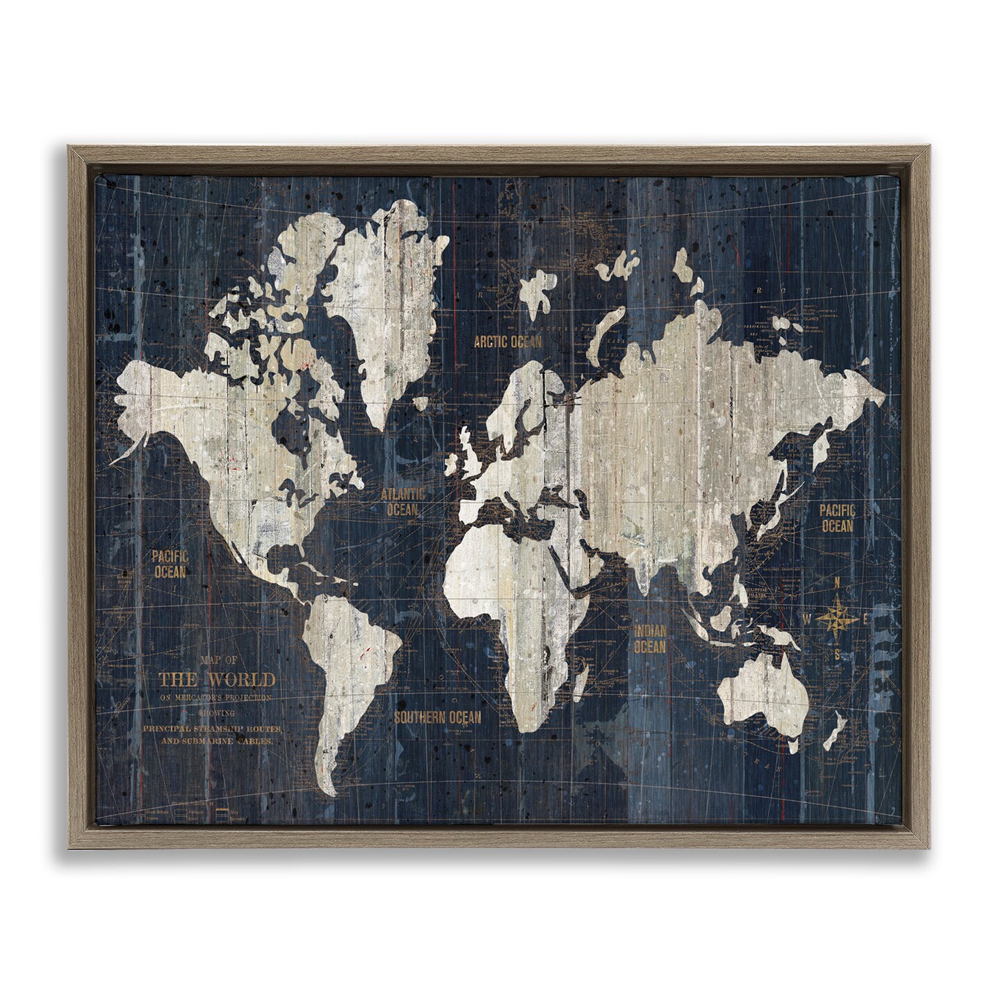 Stupell Industries Distressed Antique World Map Framed Floater Canvas Wall Art