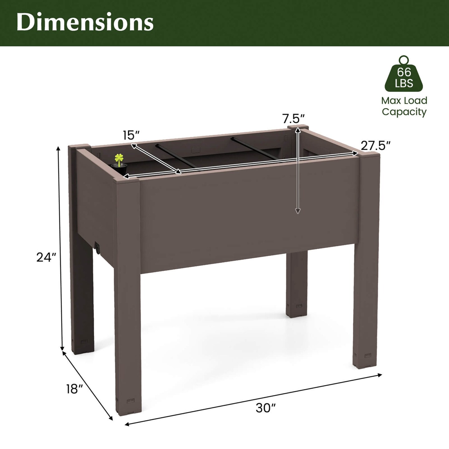 Costway Raised Garden Bed with Water Level Indicator Drainage Hole for Vegetables Outdoor Coffee/Greyish-white